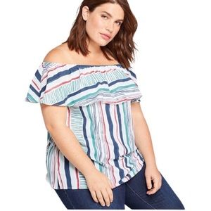 New Lane‎ Bryant Off The Shoulder Stripes Top 22/24 Beach Wear Vacation Summer